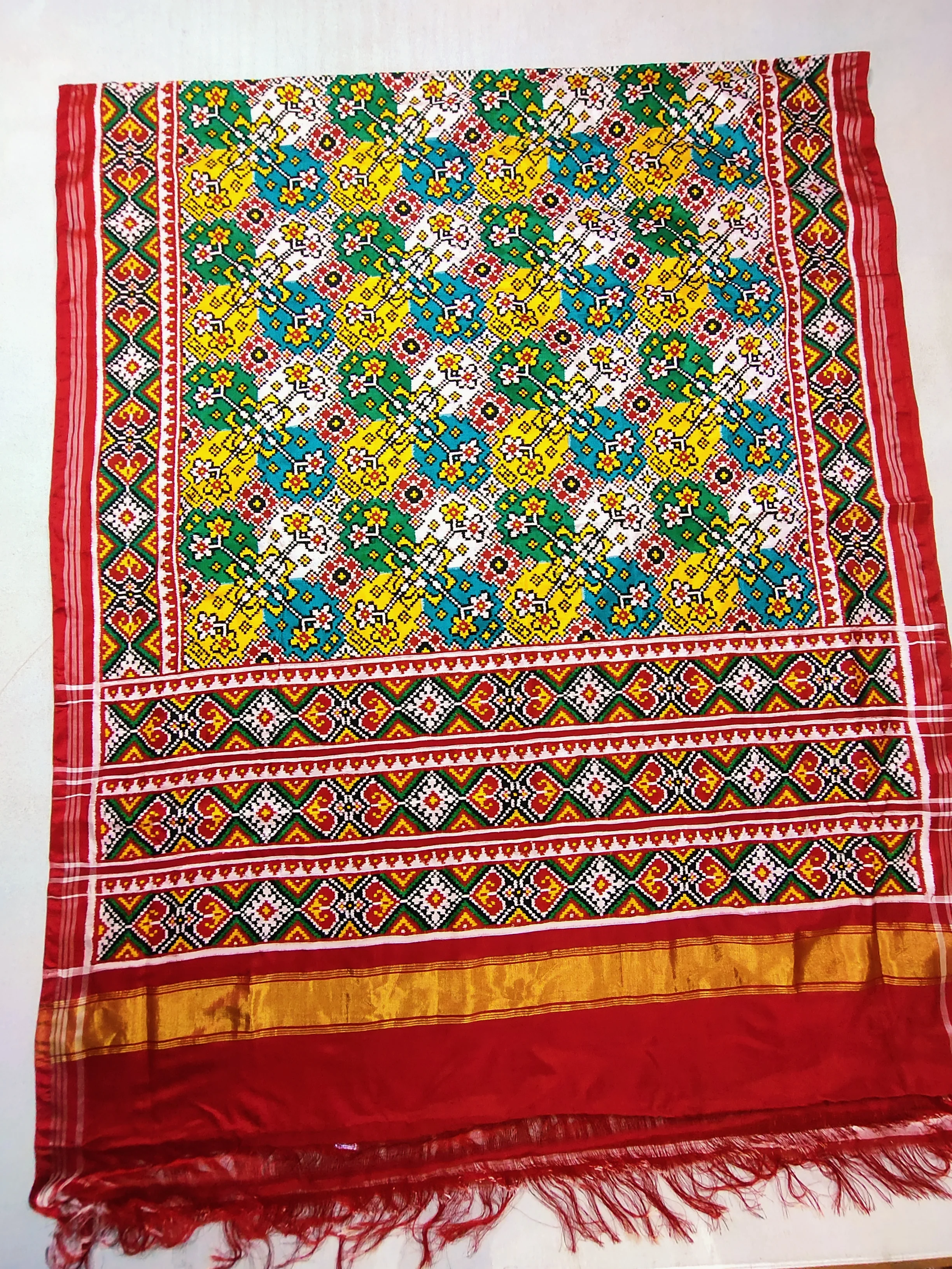 Double Ikat Patola Saree – Red | Selari Border | Multi Navratan Motifs