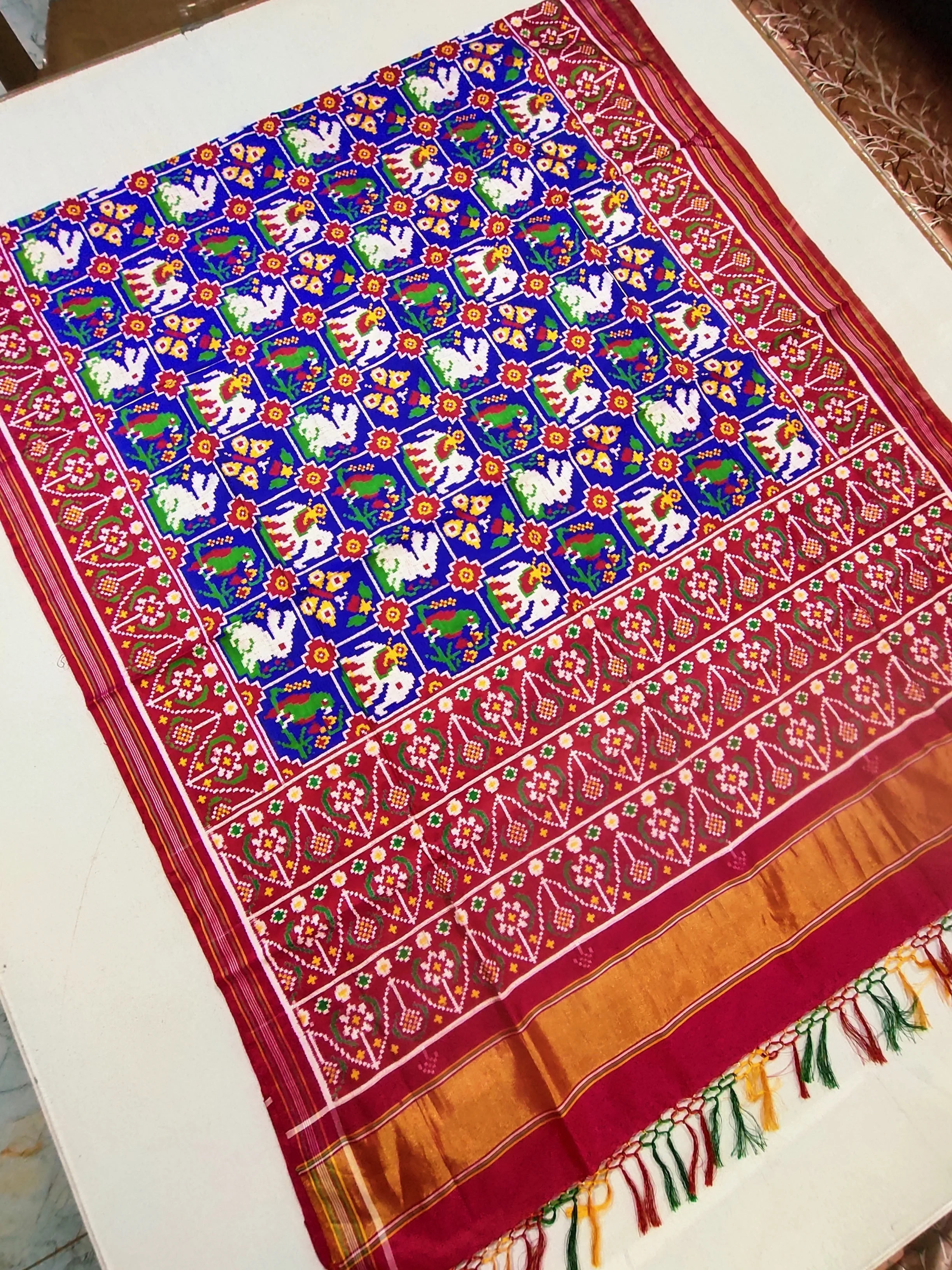 Pinkish Red Jaal | Jaal Border | Blue Multi Animal Motifs
