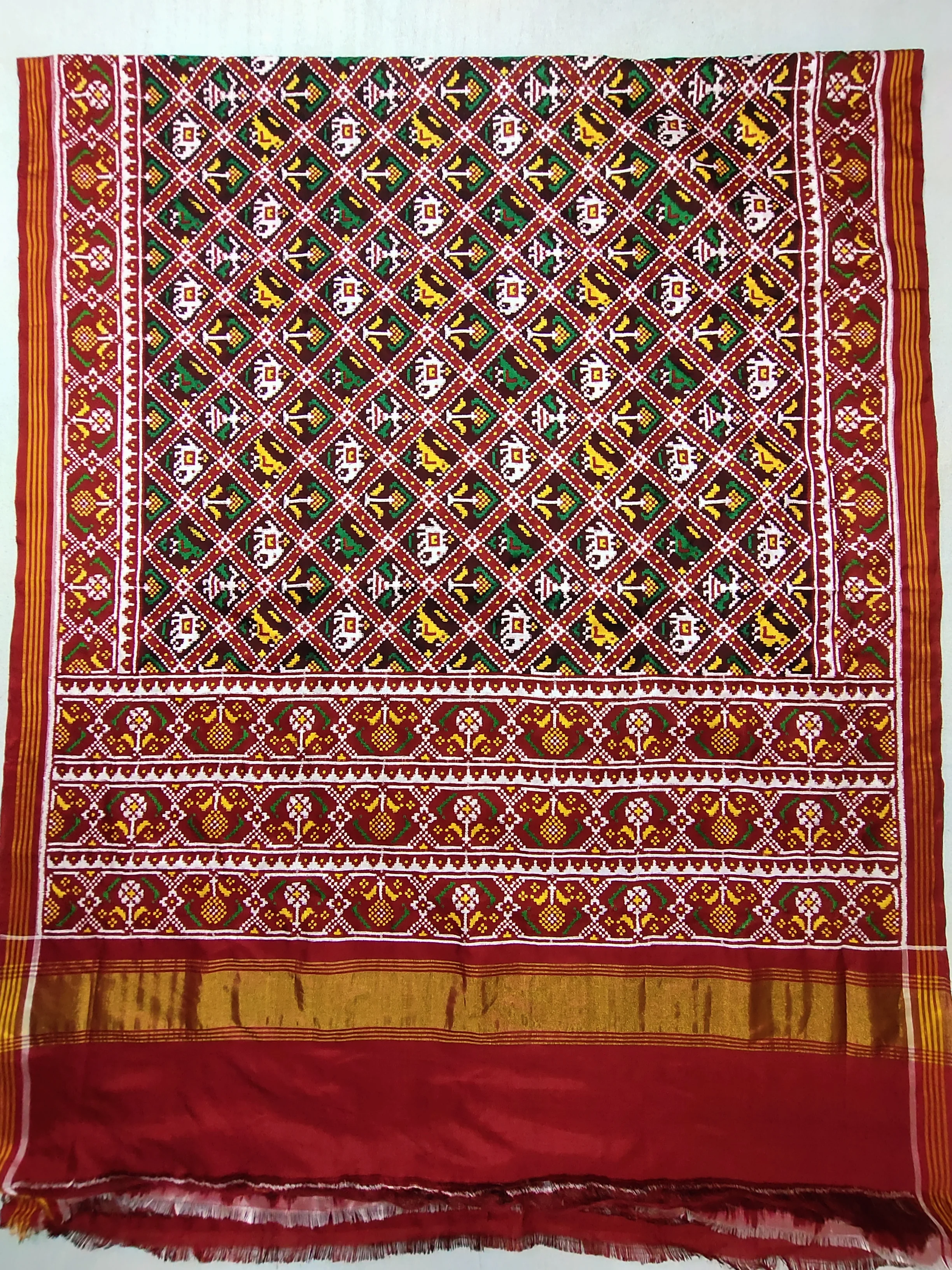 Double Ikat Patola Saree – Red Maroon | Ghughra Border | Nanu Narikunj Motifs