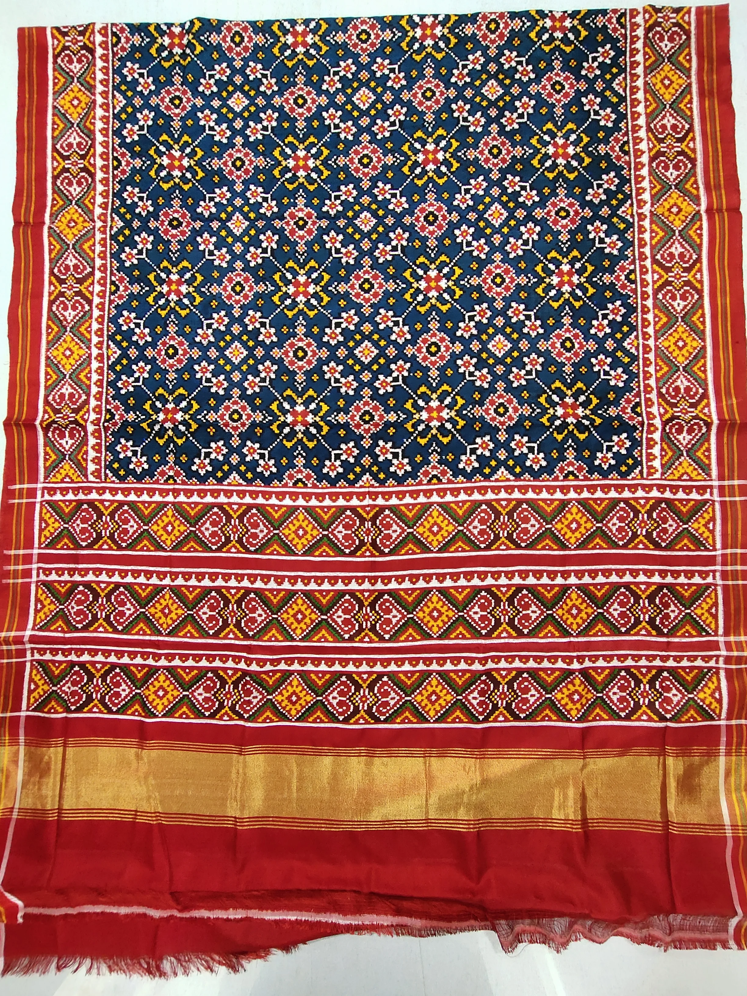 Double Ikat Patola Saree – Morpich Tone | Red Border | Selari & Navratan Motifs